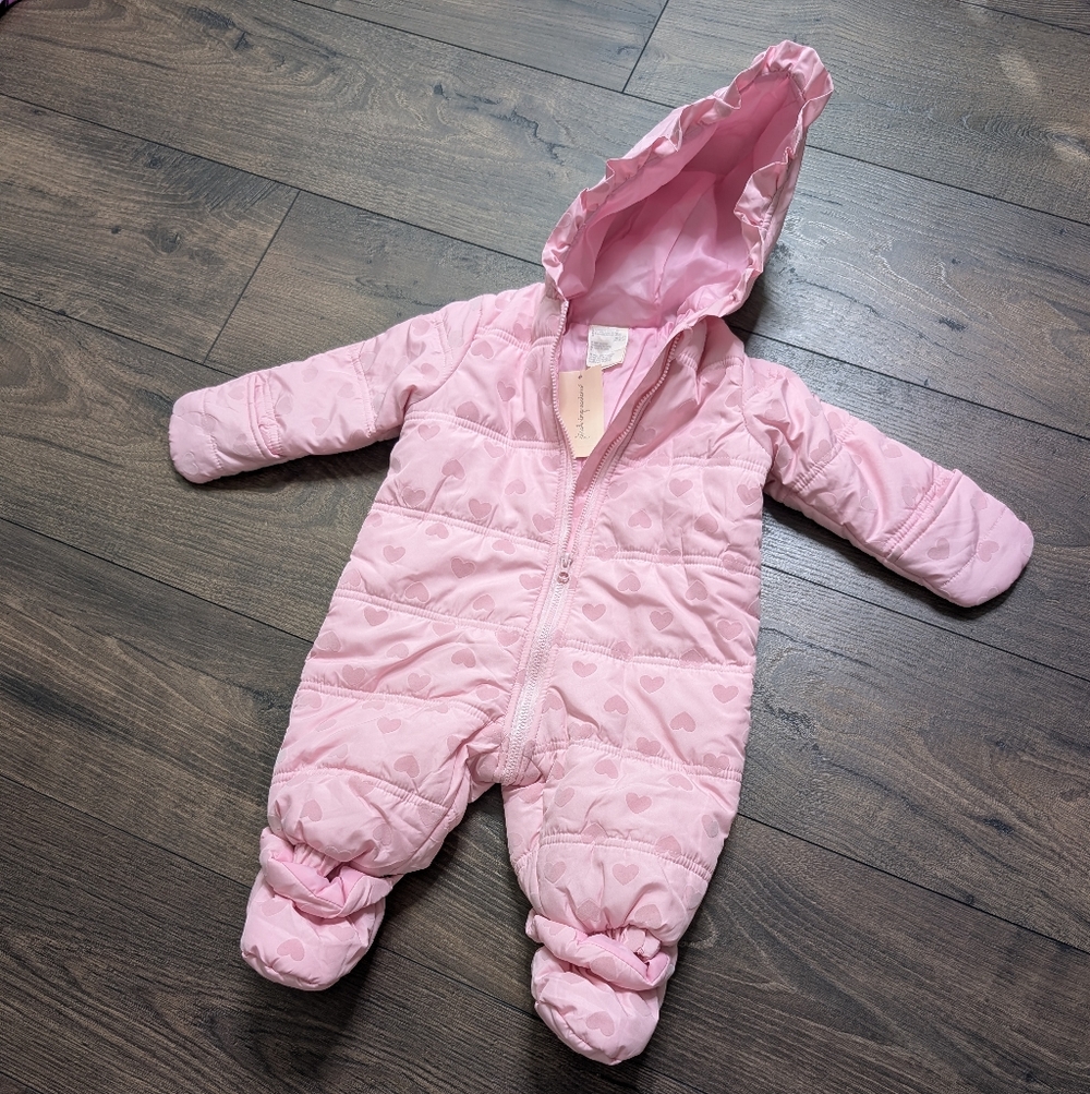 First Impressions New Light Pink Heart Snowsuit Size 0-3 Months - Picture 1 of 5
